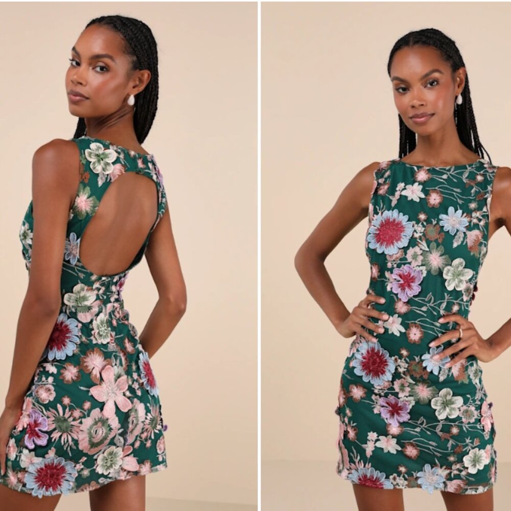 Lulus Special Something Green 3d Floral Embroidered Mini Dress - Size XL